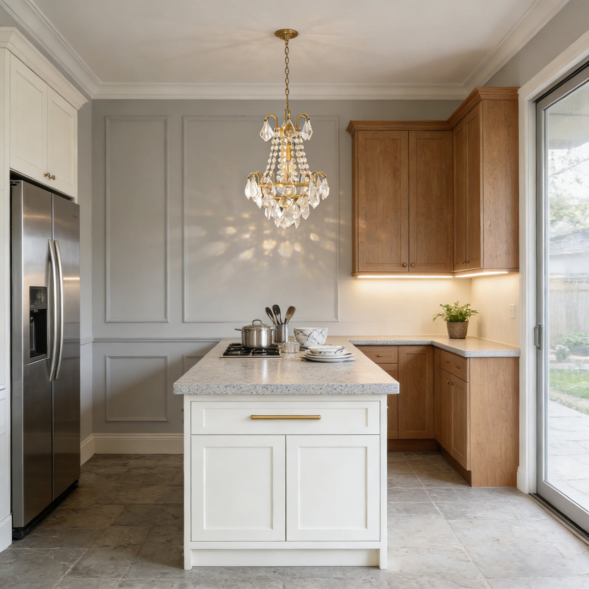 Stylish Small 12'' W x 18'' H Antique Brass & Crystal Chandelier – Ideal for Kitchen Island Small Kitchen Breakfast Nook-铜灯-Jecanoli