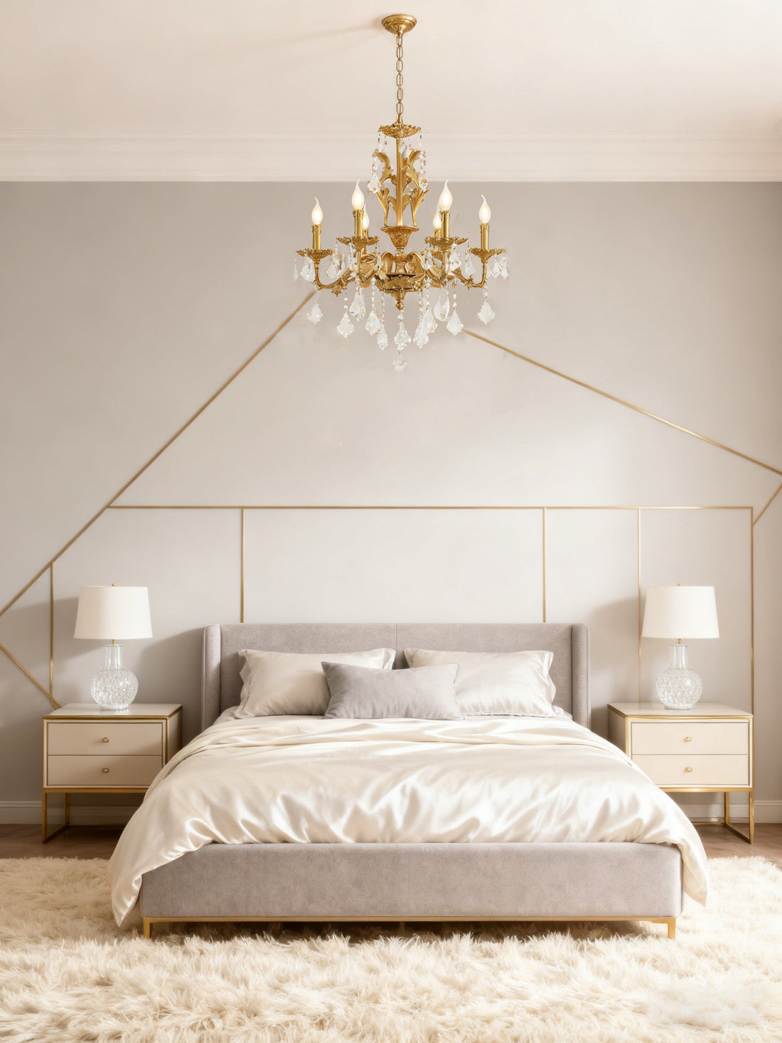 24X31 Inch 6 Lights Small Candle Style Brass and Crystal Chandelier Lighting for Bedroom-铜灯-Jecanoli