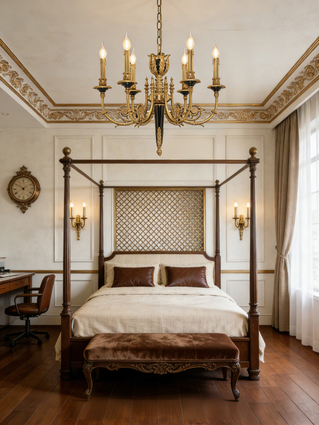 26X23 Inch 6 Lights Rococo Style Antique Copper Chandelier Small Black Bedroom Chandelier-铜灯-Jecanoli