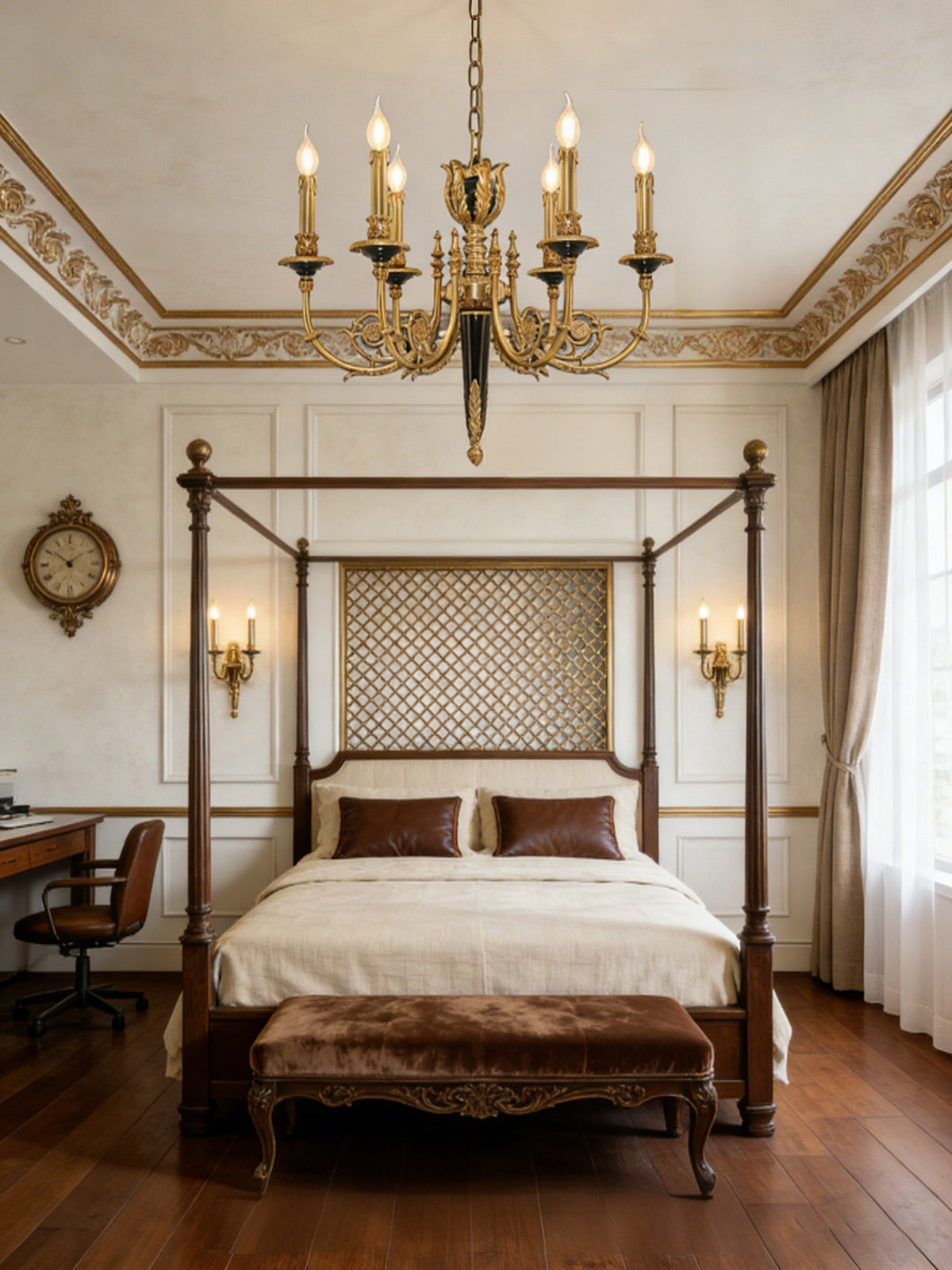 26X23 Inch 6 Lights Rococo Style Antique Copper Chandelier Small Black Bedroom Chandelier-铜灯-Jecanoli