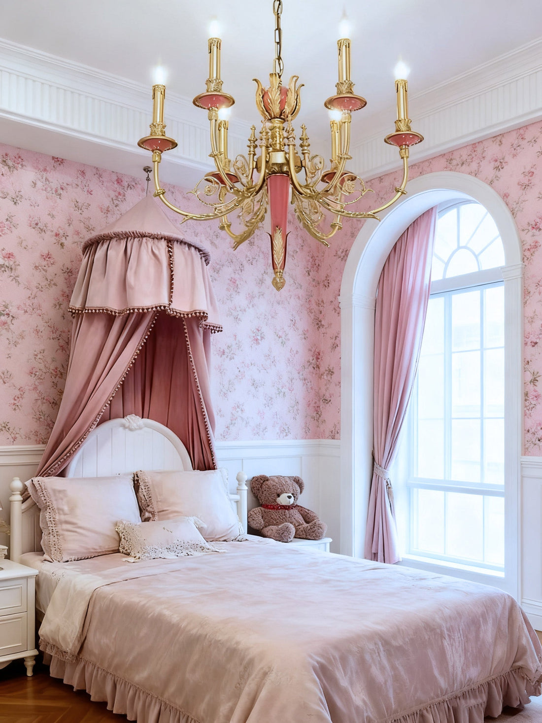 26X23 Inch 6 Lights Rococo Style Antique Copper Chandelier Small Pink Bedroom Chandelier-铜灯-Jecanoli