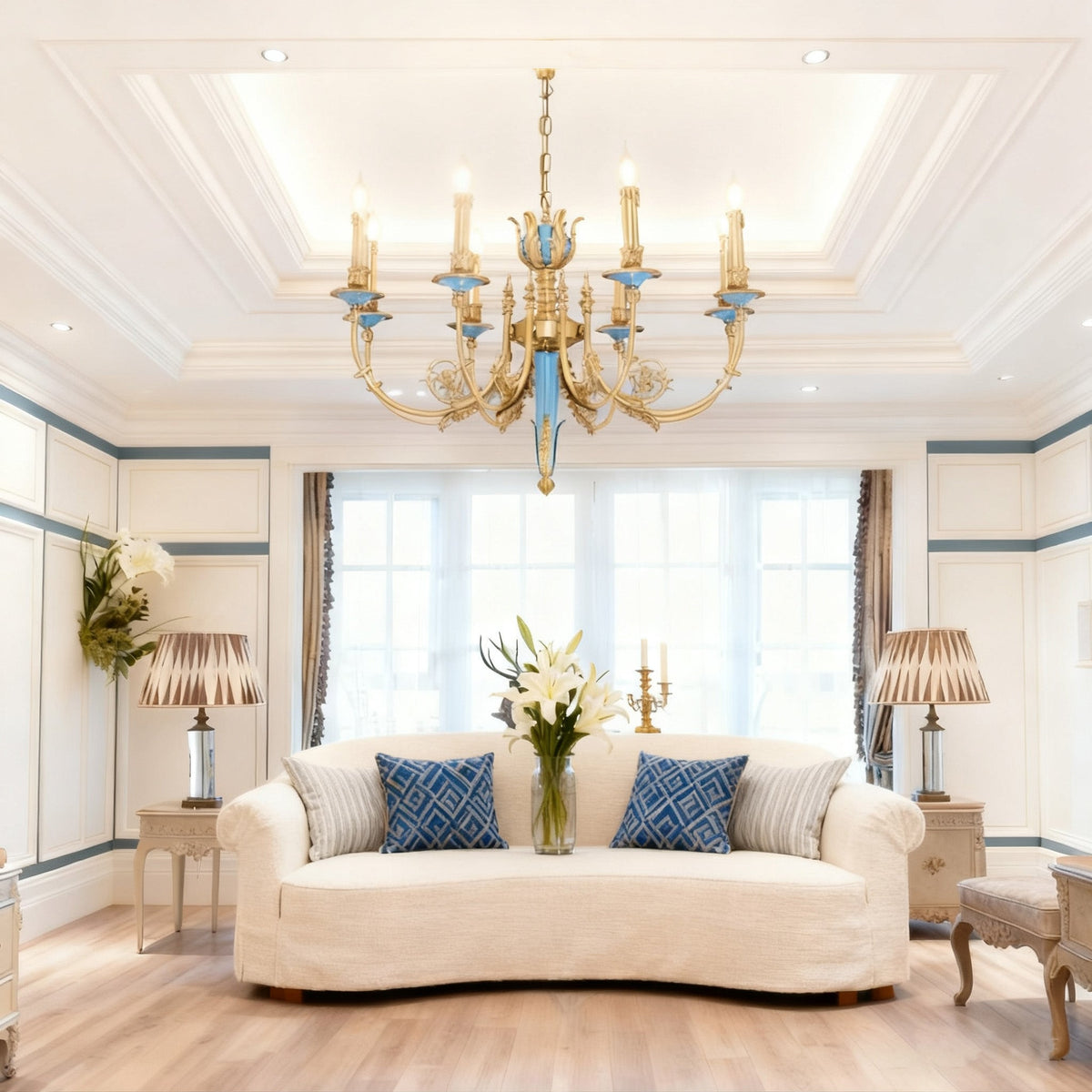 30X23 Inch 8 Lights Rococo Style Small Antique Copper Chandelier for Bedroom-铜灯-Jecanoli