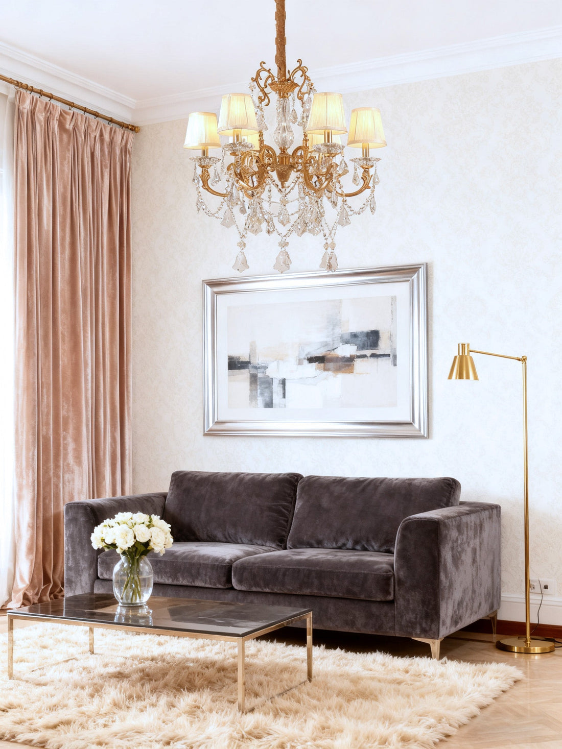 Compact 28X28 Inch 6-Light Candle Style Antique Brass Crystal Chandelier – Perfect for Bedroom Small Dining Area Entryway-铜灯-Jecanoli