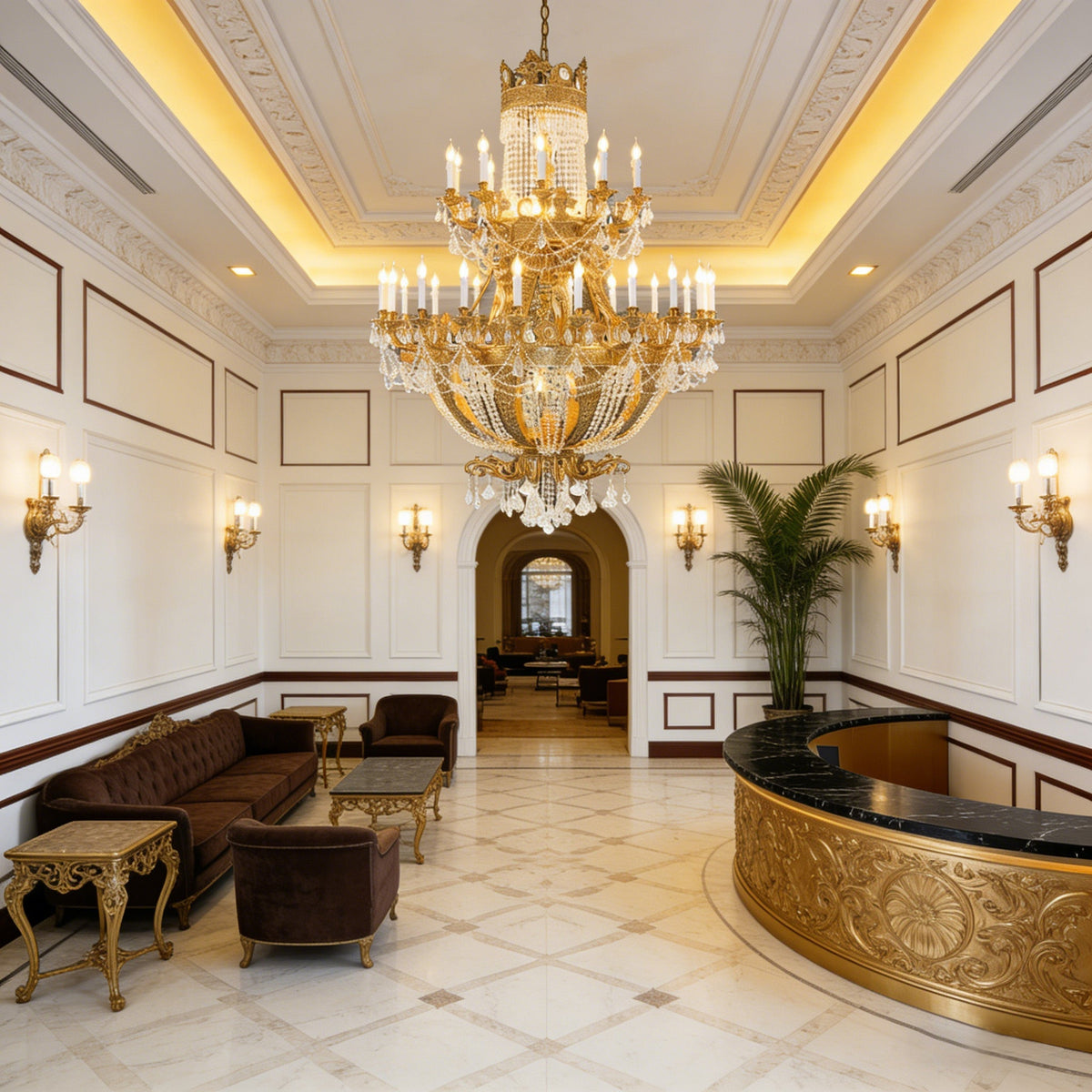 51X67 Inch 42 Lights Big French Empire Brass and Crystal Chandelier for Foyer-大吊灯-Jecanoli