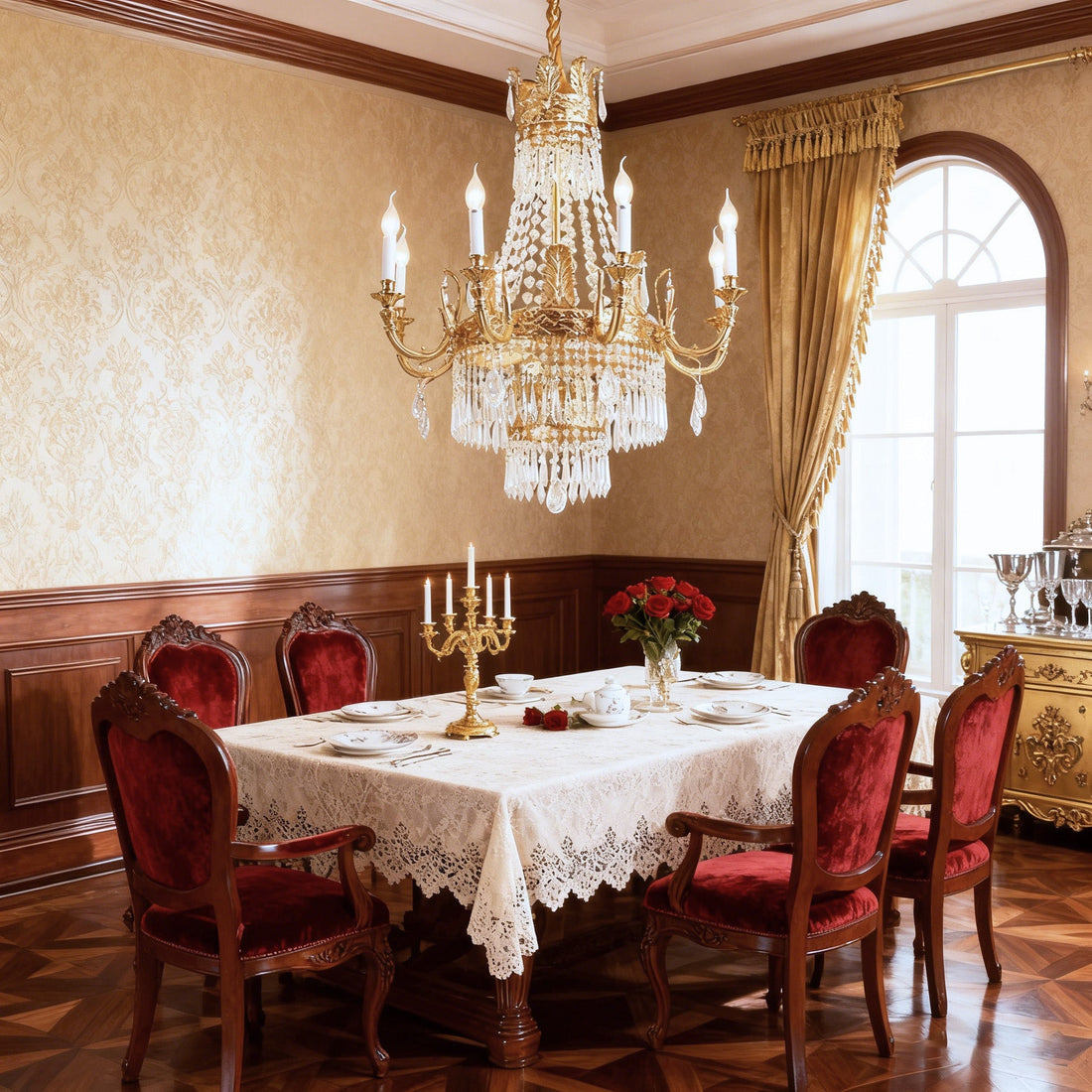31'' W x 33'' H Small Antique Brass and Crystal Chandelier Lighting-铜灯-Jecanoli