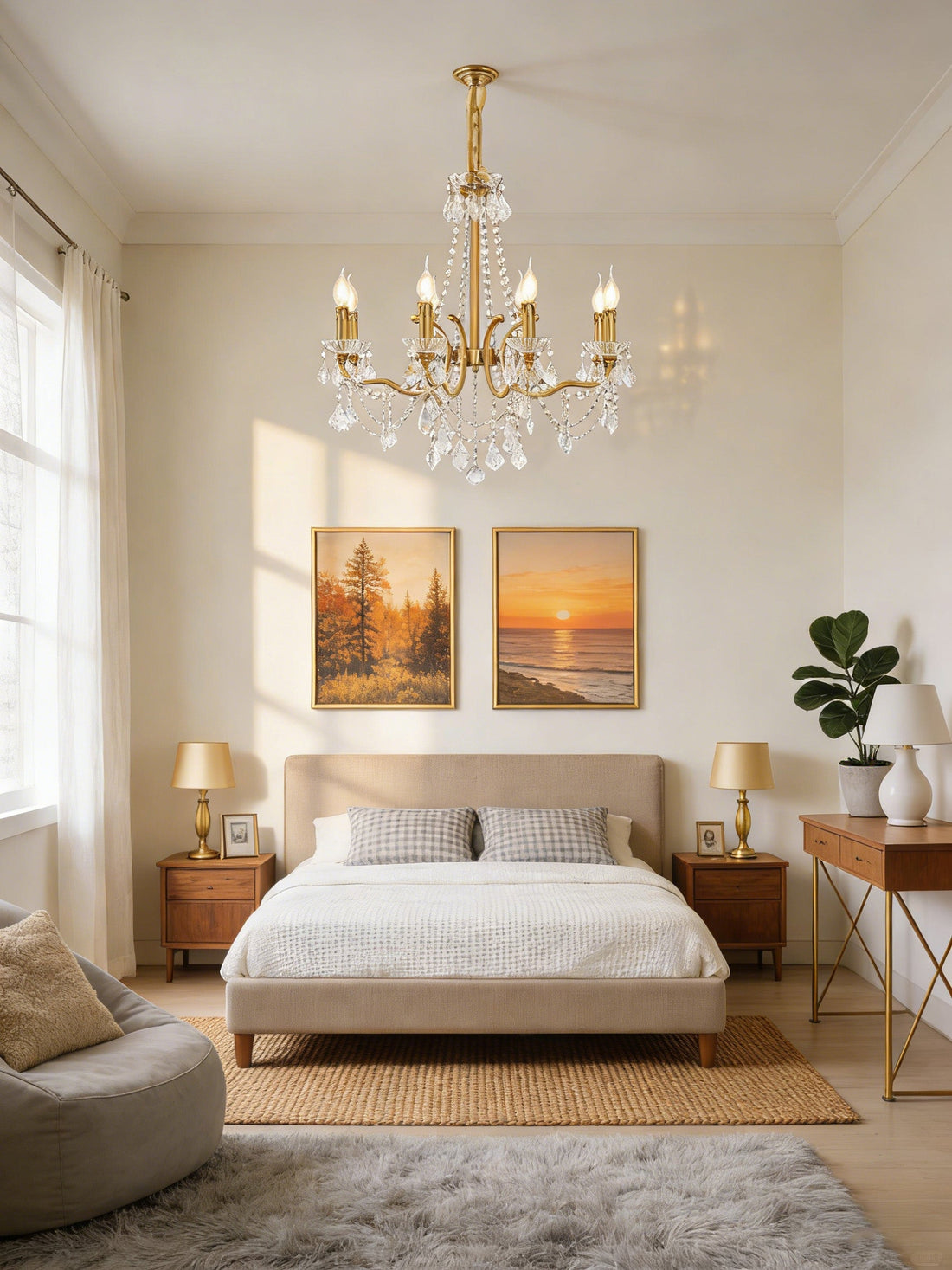 8 Lights Candle Style Brass Chandelier Gold Bedroom Crystal Chandelier-铜灯-Jecanoli