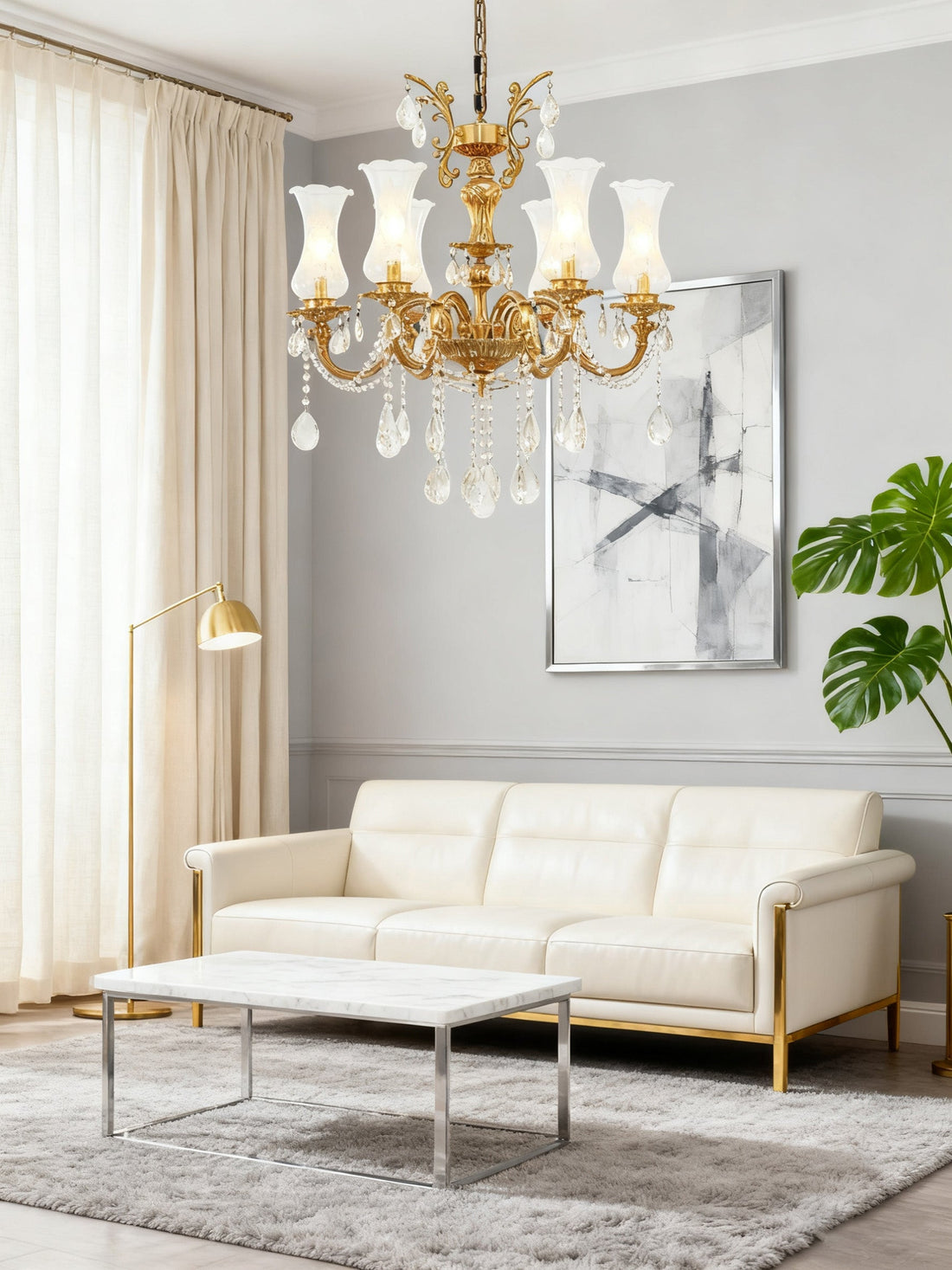 28X31 Inch 6 Lights Small Classical Candle Style Brass and Crystal Chandelier Lighting-铜灯-Jecanoli