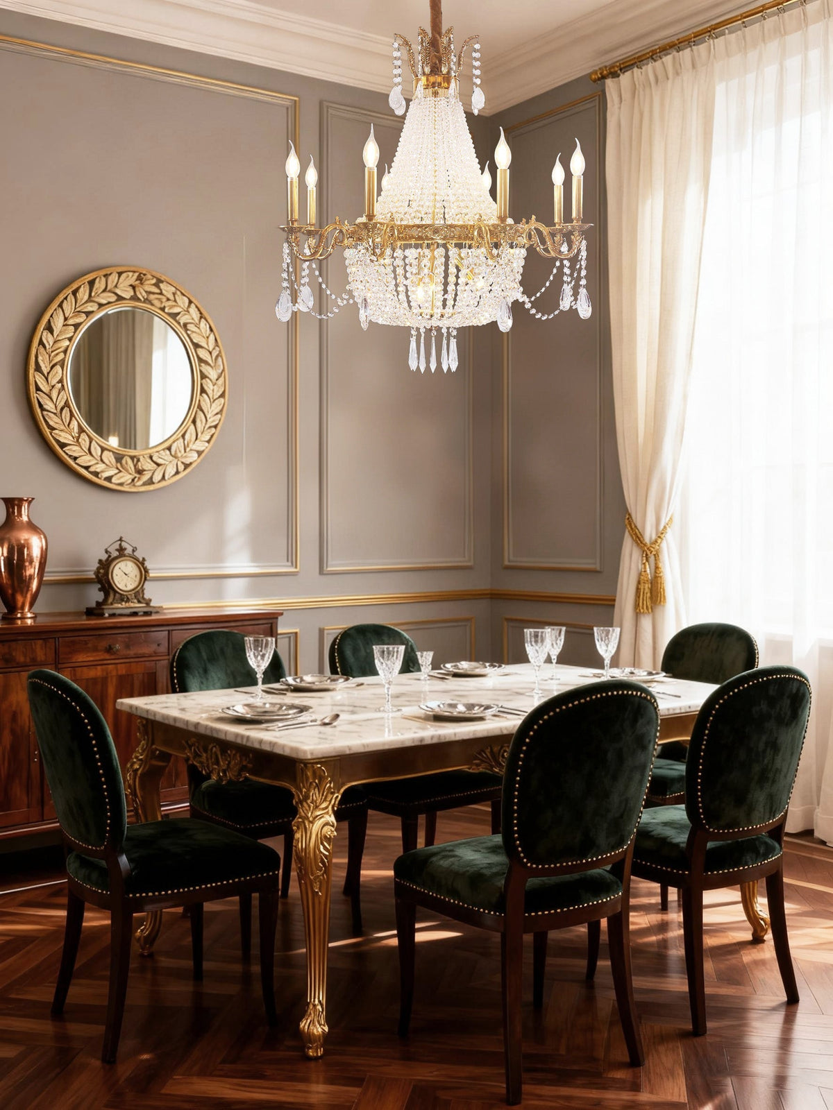 33X33 Inch French Empire Brass and Crystal Chandelier-铜灯-Jecanoli