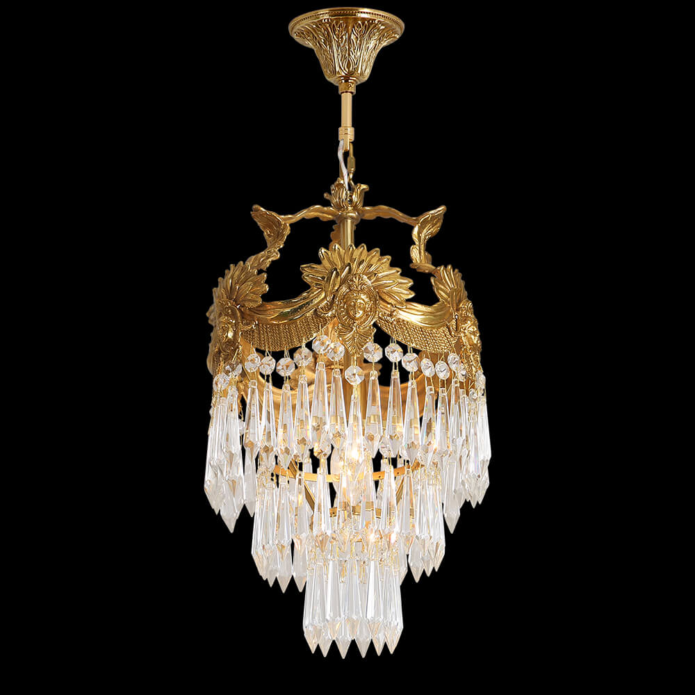 10 Inch Mini Chandelier Antique Brass and Crystal Lighting for Hallway-铜灯-Jecanoli