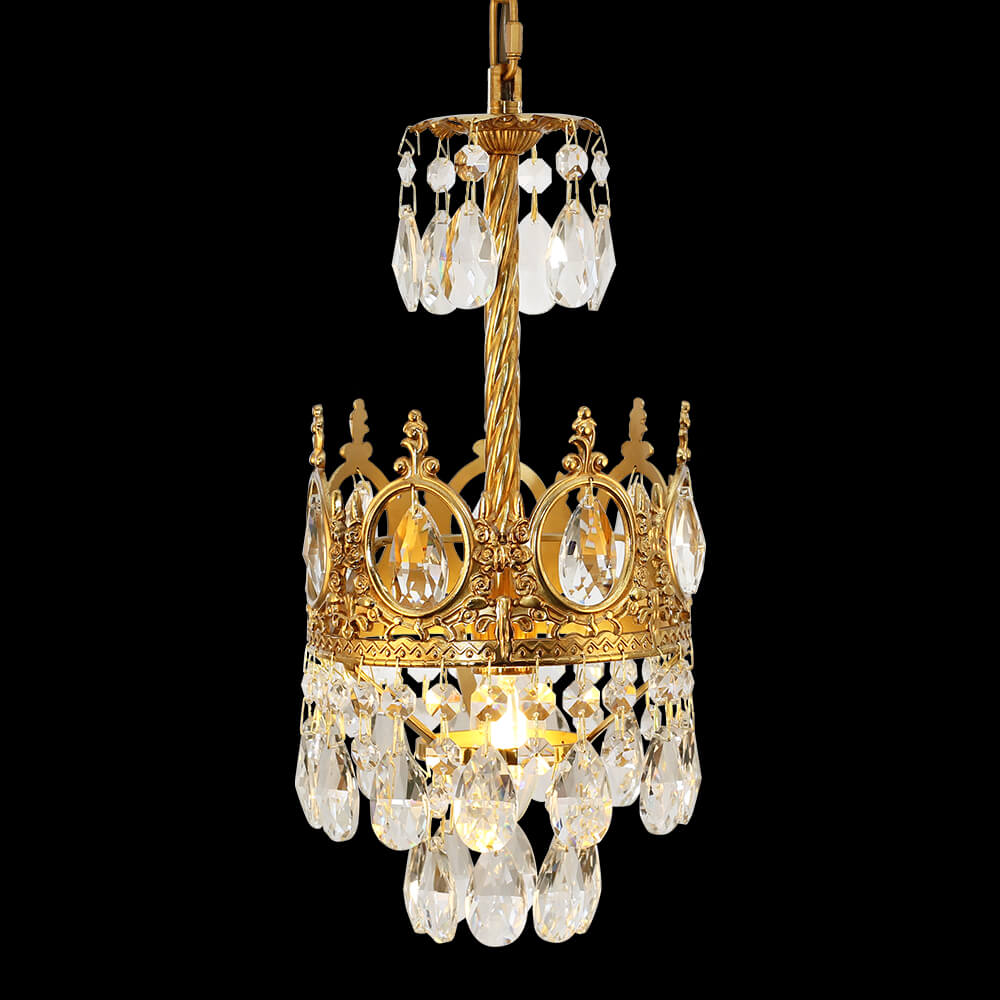 6 Inch Mini Crystal Pendant Light for Kitchen Island Empire Style Brass Crystal Chandelier-铜灯-Jecanoli