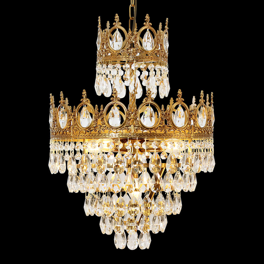 15 Inch Small Crystal Light French Empire Style Brass Crystal Chandelier-铜灯-Jecanoli