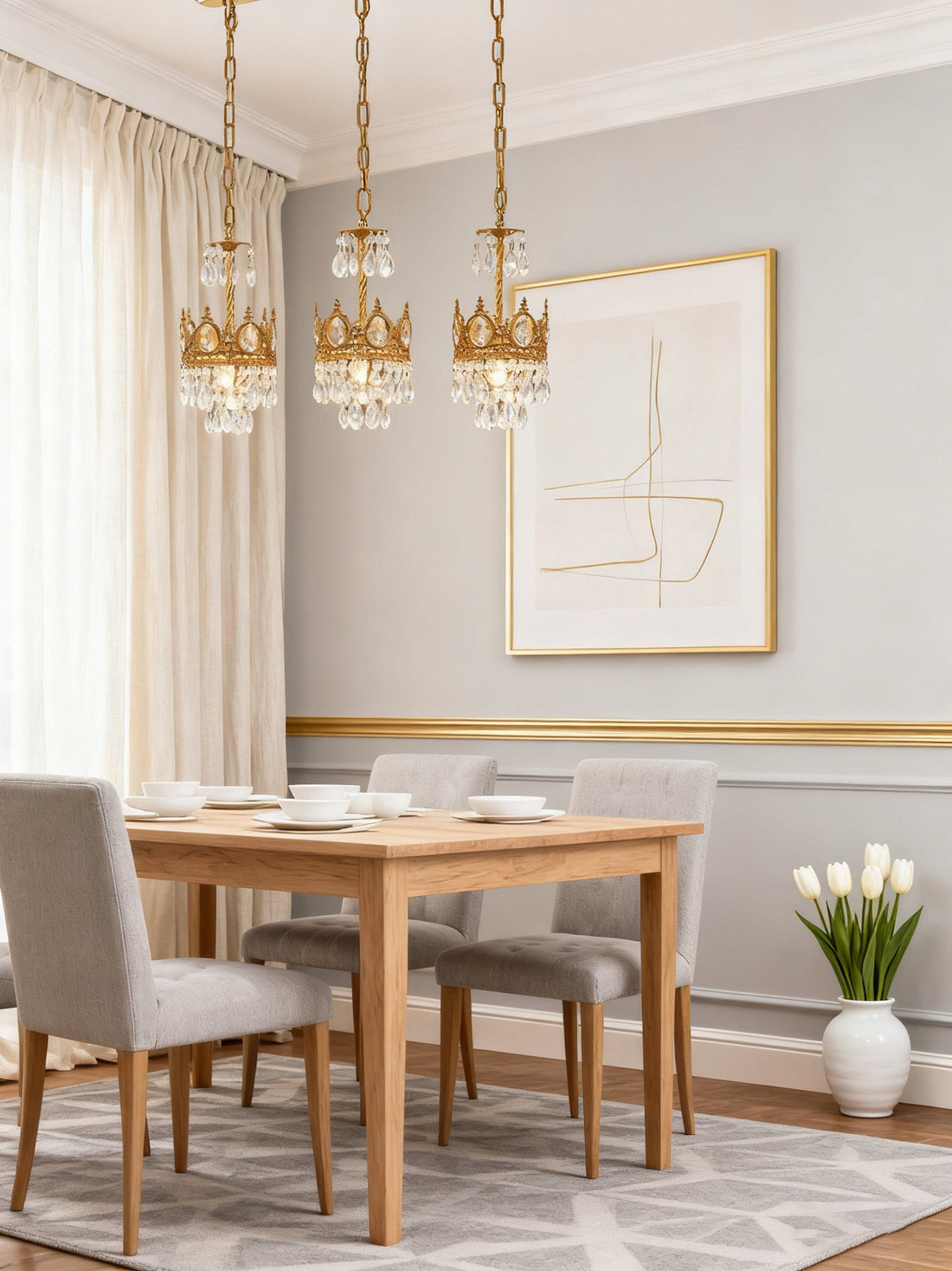 30 Inch Linear Chandelier Antique Copper and Crystal Kitchen Island Chandelier-铜灯-Jecanoli