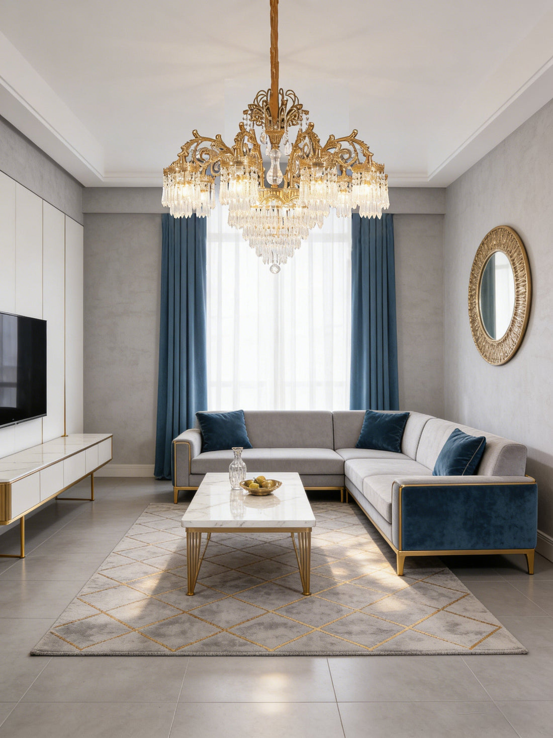 37 Inch Wide French Empire Style Brass Crystal Chandelier Gold Living Room Chandelier-铜灯-Jecanoli