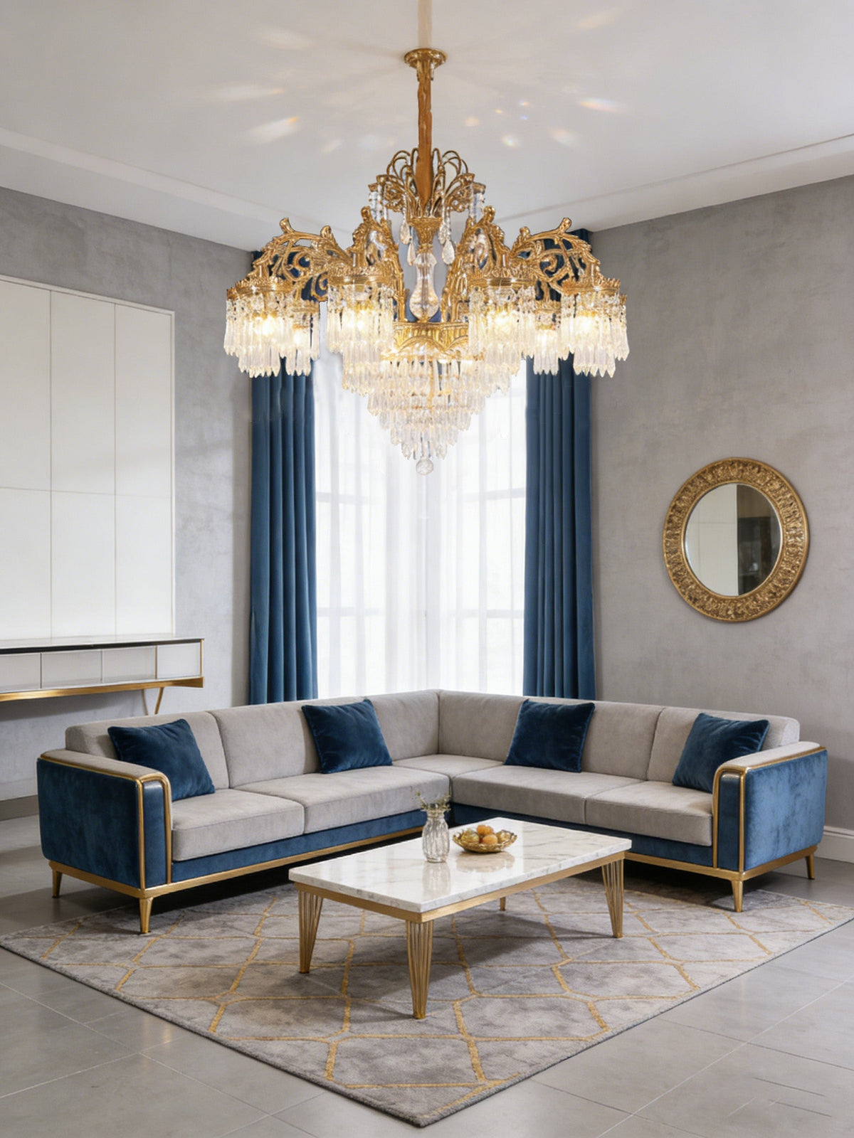 37 Inch Wide French Empire Style Brass Crystal Chandelier Gold Living Room Chandelier-铜灯-Jecanoli