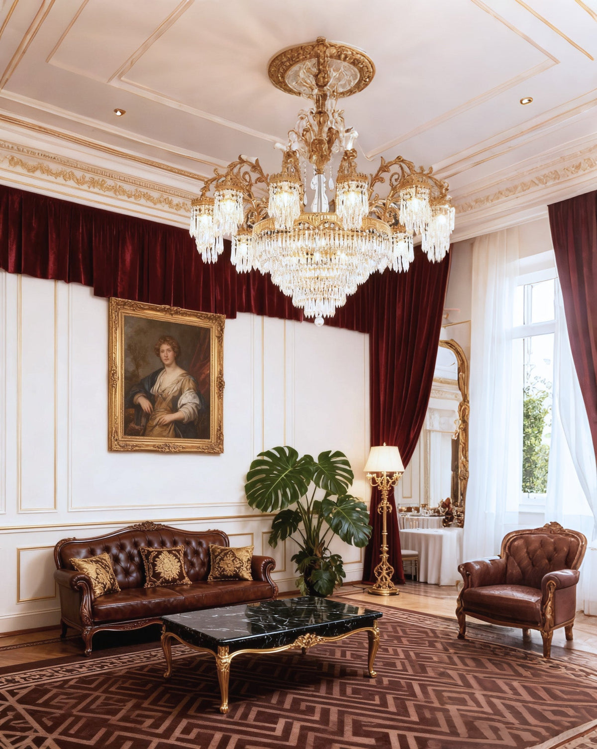 47 Inch Wide French Empire Style Brass Crystal Chandelier Gold Living Room Chandelier-铜灯-Jecanoli