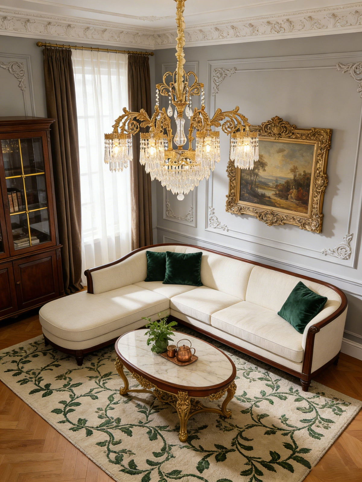 33 Inch Wide French Empire Style Brass Crystal Chandelier Gold Living Room Chandelier-铜灯-Jecanoli