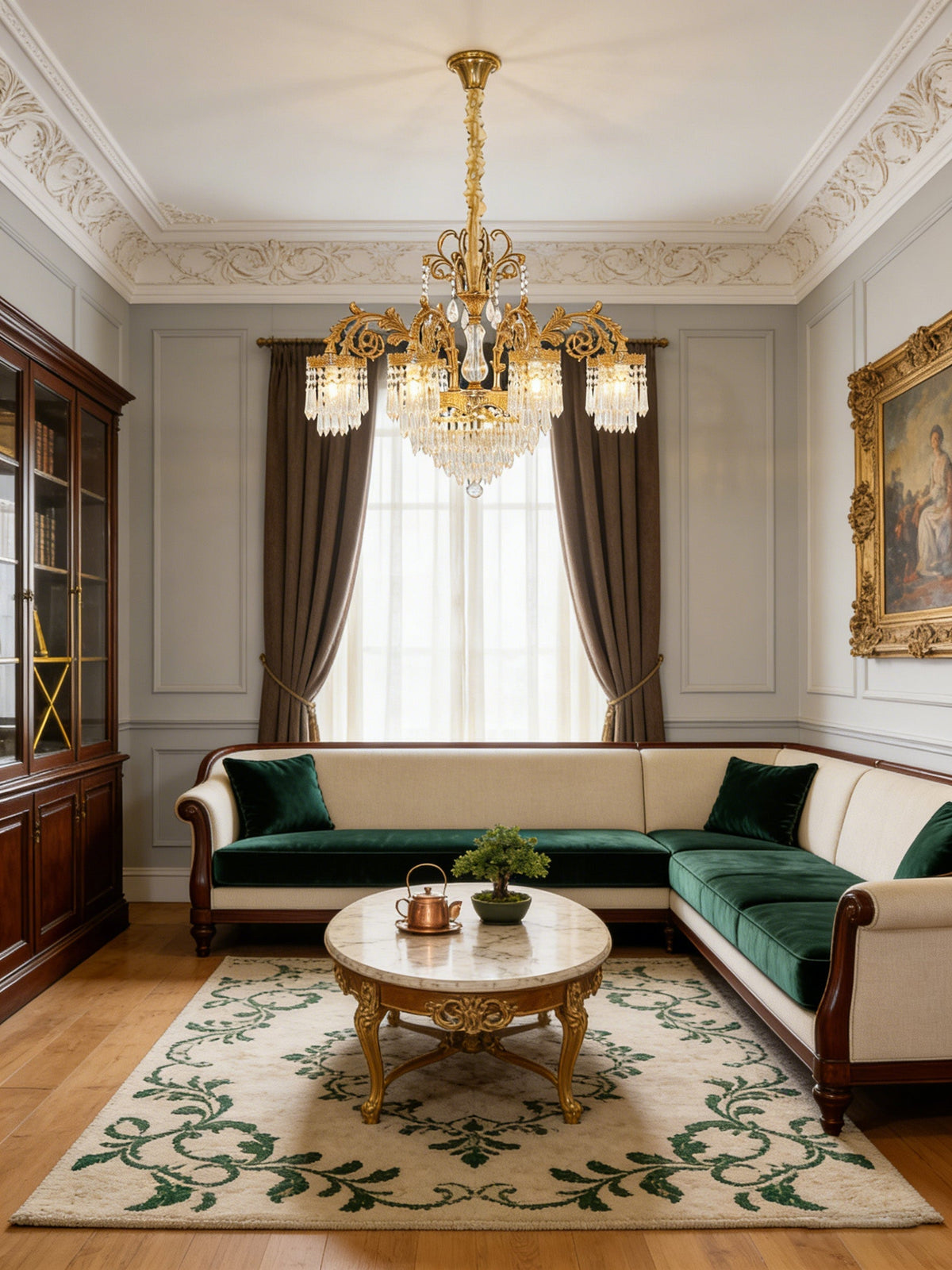 33 Inch Wide French Empire Style Brass Crystal Chandelier Gold Living Room Chandelier-铜灯-Jecanoli