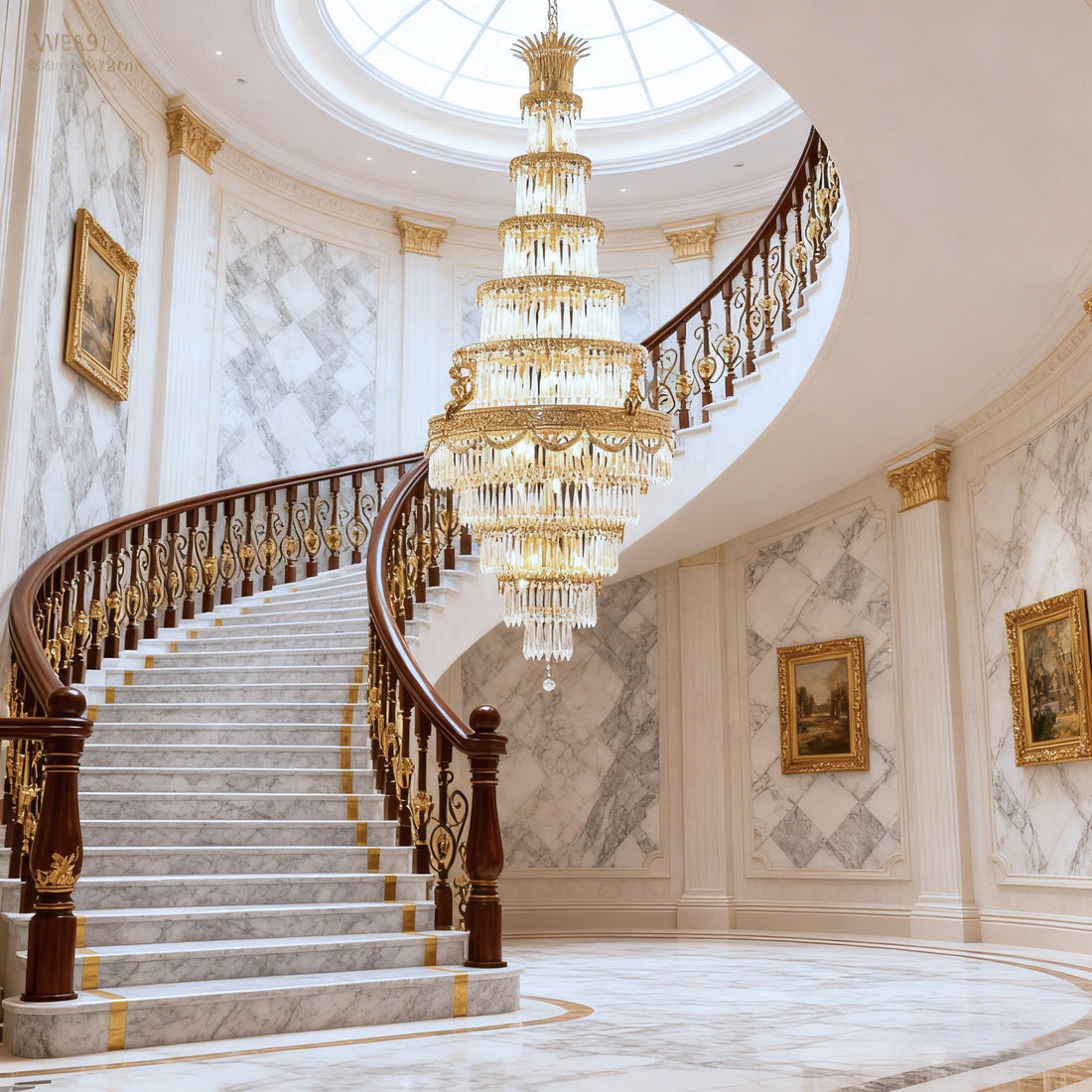 35X83 Inch Big Foyer Lighting Cascading French Empire Brass and Crystal Chandelier-大吊灯-Jecanoli