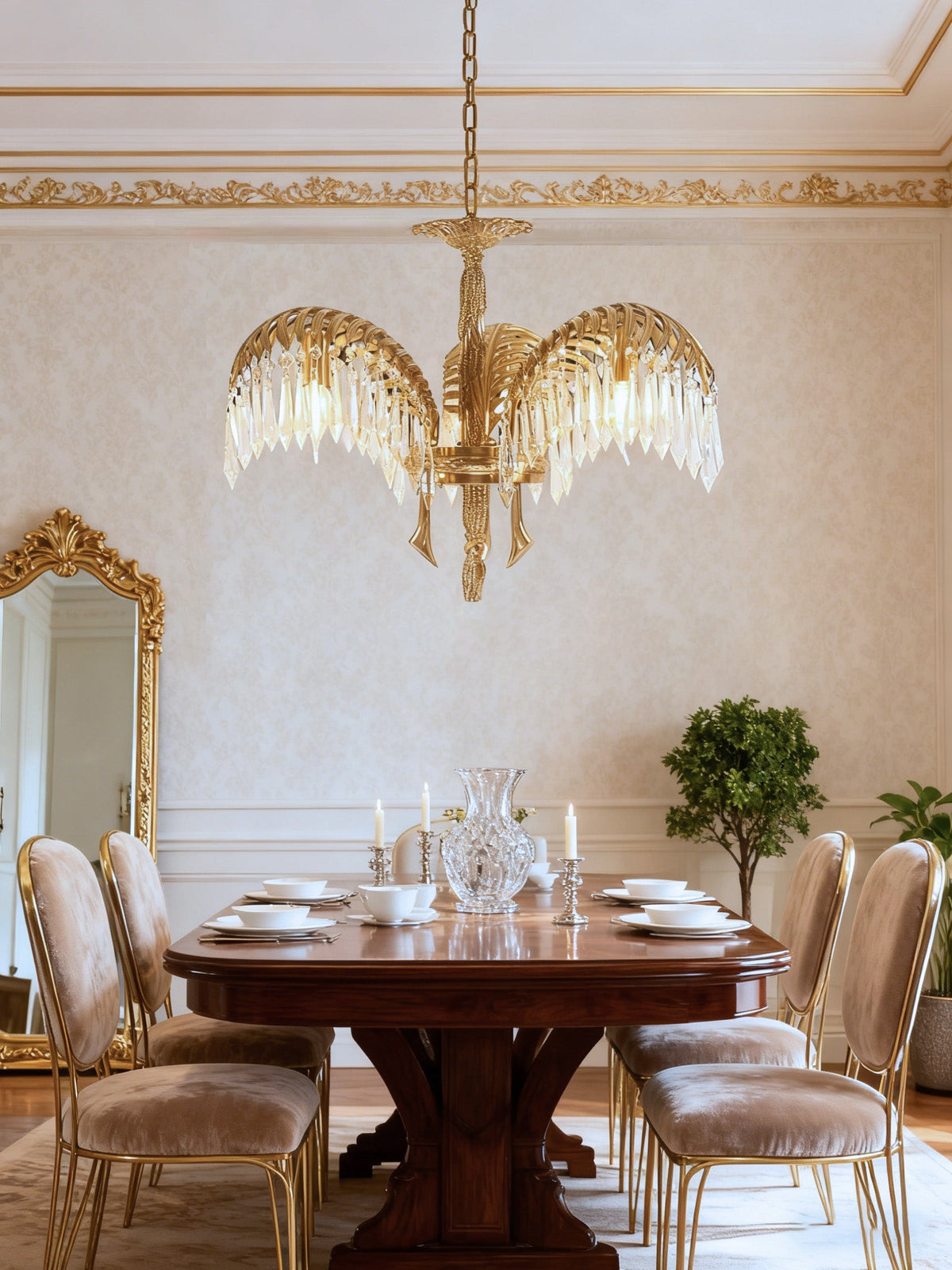 21 Inch Wide 1 Layer Palm Tree Brass and Crystal Chandelier-铜灯-Jecanoli