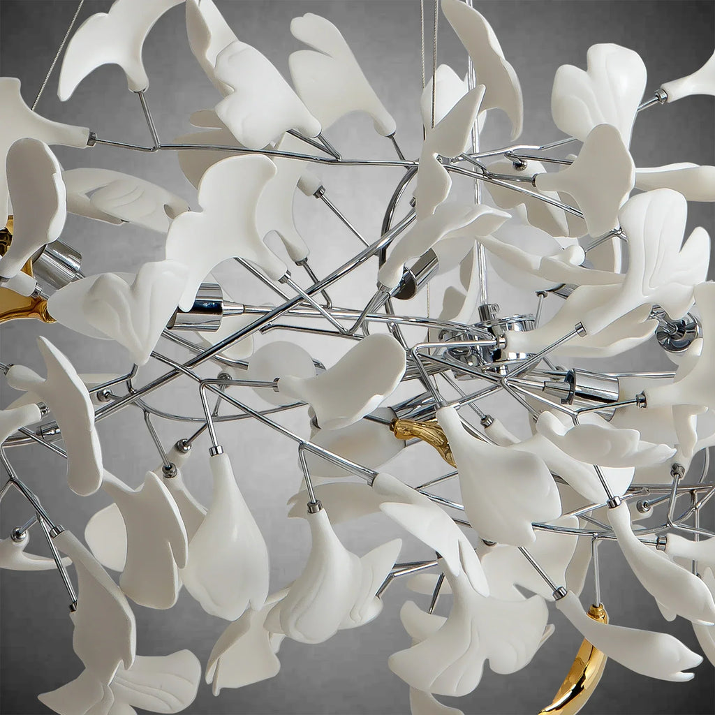 Branch Chandelier White Ceramic Ginkgo Leaf Chandeliers