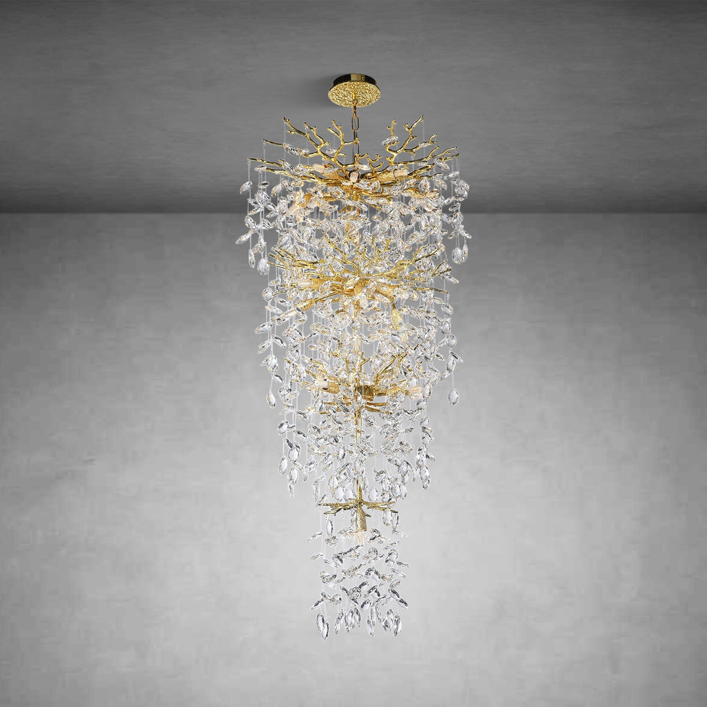 63'' Long Crystal Modern Gold Tree Branch Chandelier