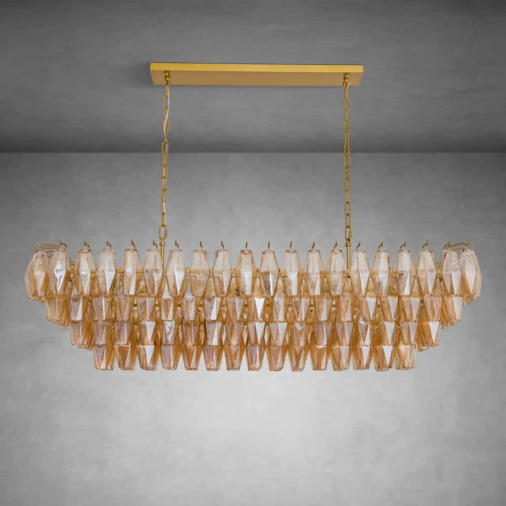 Gold Rectangular 54" 12-Light Smoke Glass Modern Dining Chandelier