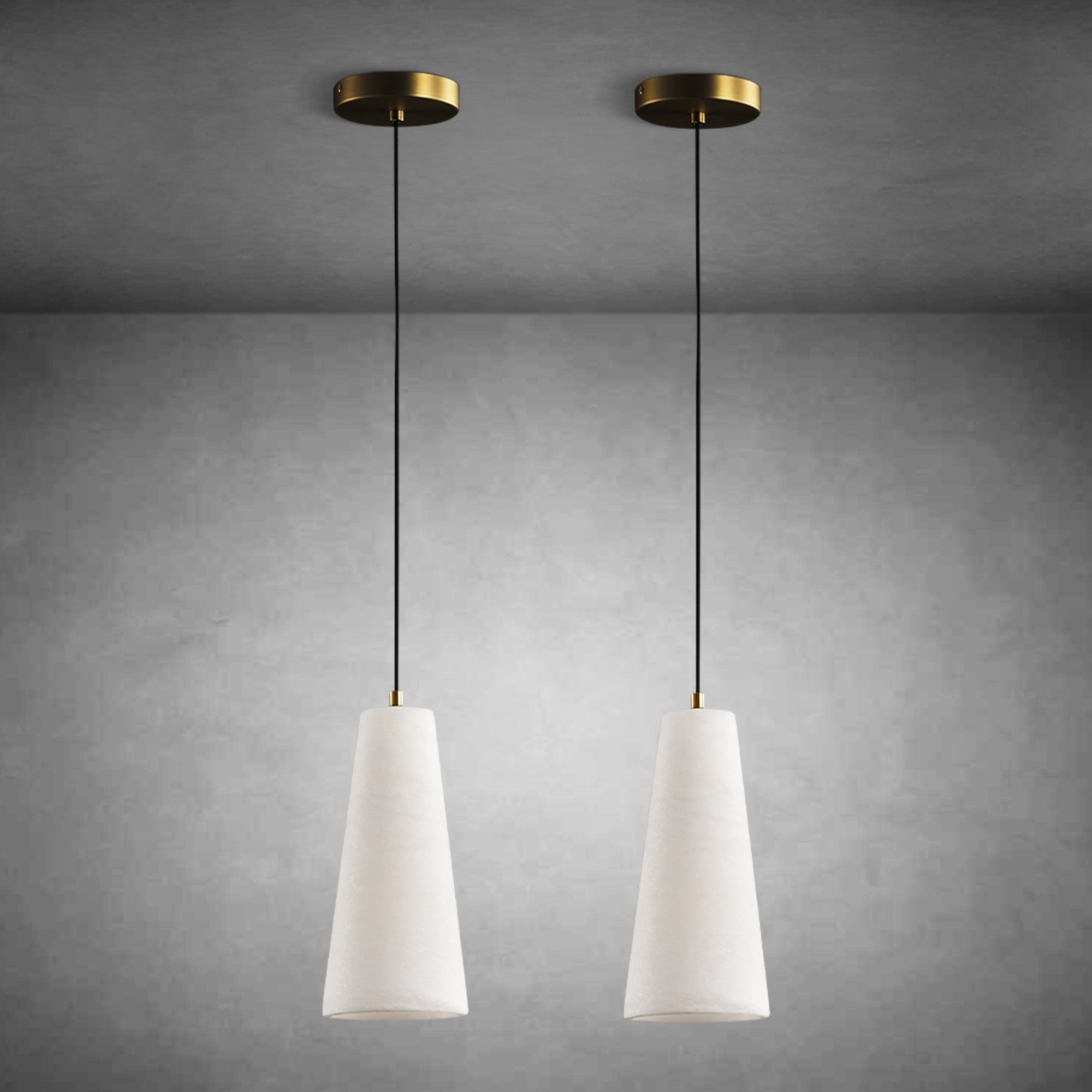 Alabaster Cone-Shaped Pendant Lamp
