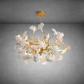 Gold Tree Branch Round Ceramic Ginkgo Leaf Chandelier 32in