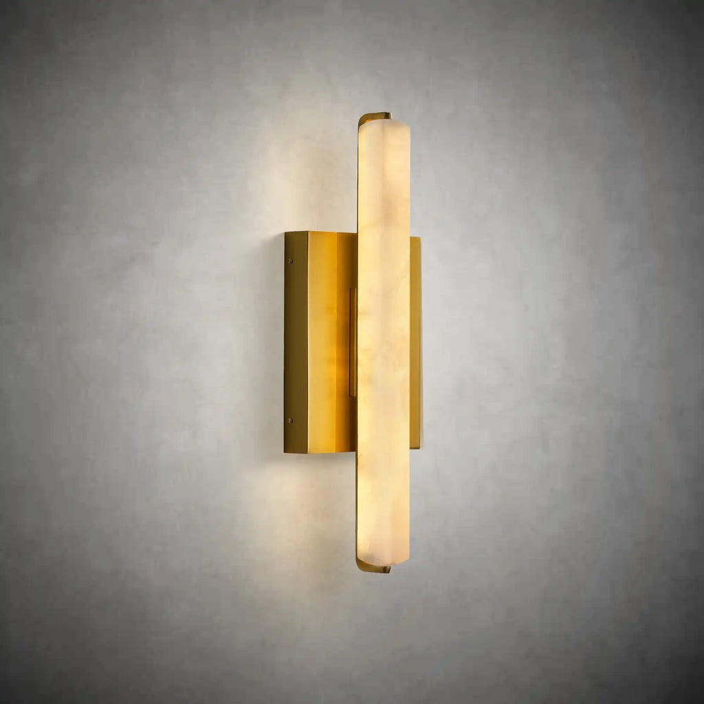 15" Brass Alabaster Wall Sconce – Modern Rectangular Marble Light