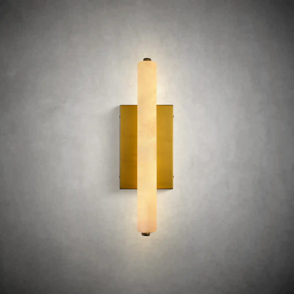 15" Brass Alabaster Wall Sconce – Modern Rectangular Marble Light