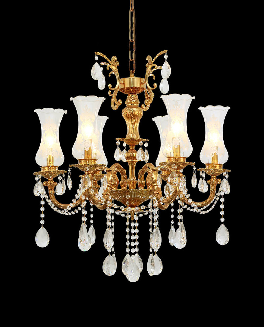 28X31 Inch 6 Lights Small Classical Candle Style Brass and Crystal Chandelier Lighting-铜灯-Jecanoli