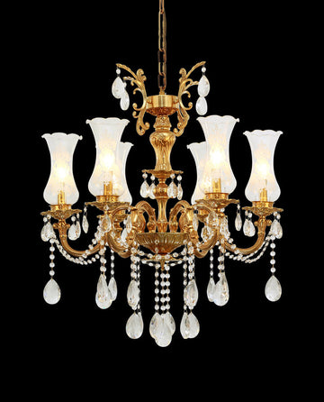 28X31 Inch 6 Lights Small Classical Candle Style Brass and Crystal Chandelier Lighting-铜灯-Jecanoli