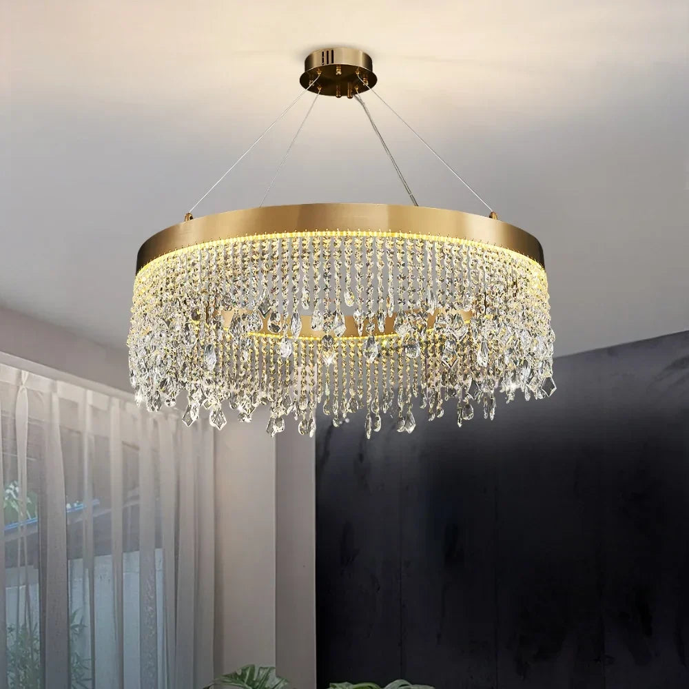 Zara Gold Crystal Chandelier for Living Room & Dining Room-Crystal Chandelier-Jecanoli
