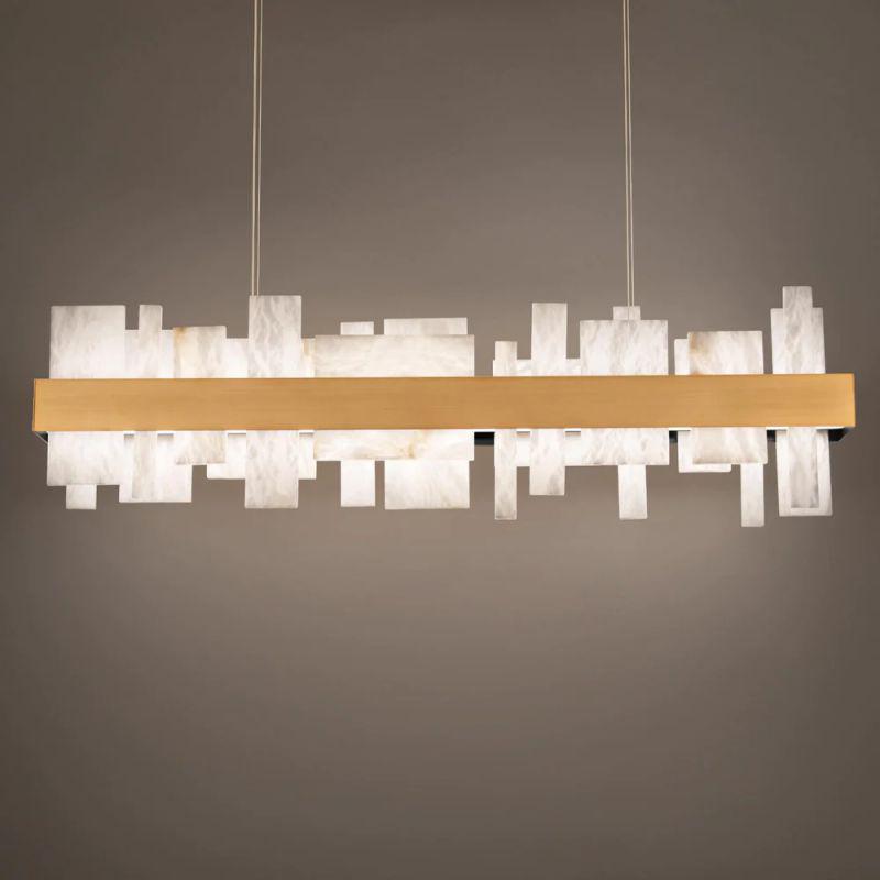 Acropolis 46in LED Linear Alabaster Chandelier - Brass-Jecanoli
