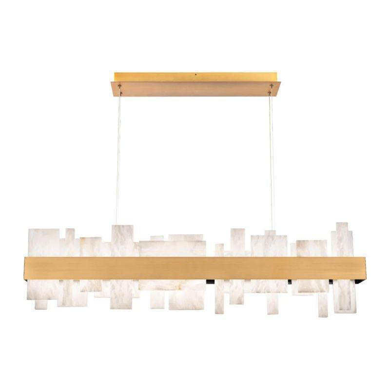 Acropolis 46in LED Linear Alabaster Chandelier - Brass-Jecanoli