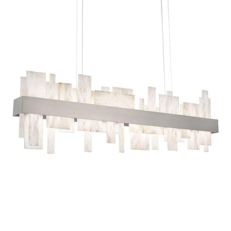Acropolis 46in LED Linear Alabaster Chandelier - Brushed Nickel-Jecanoli