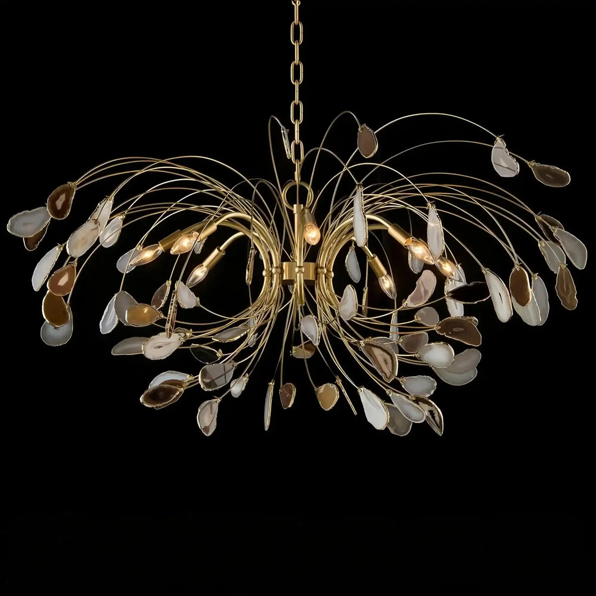 Agate and Brass Eight-Light Chandelier - Jecanoli