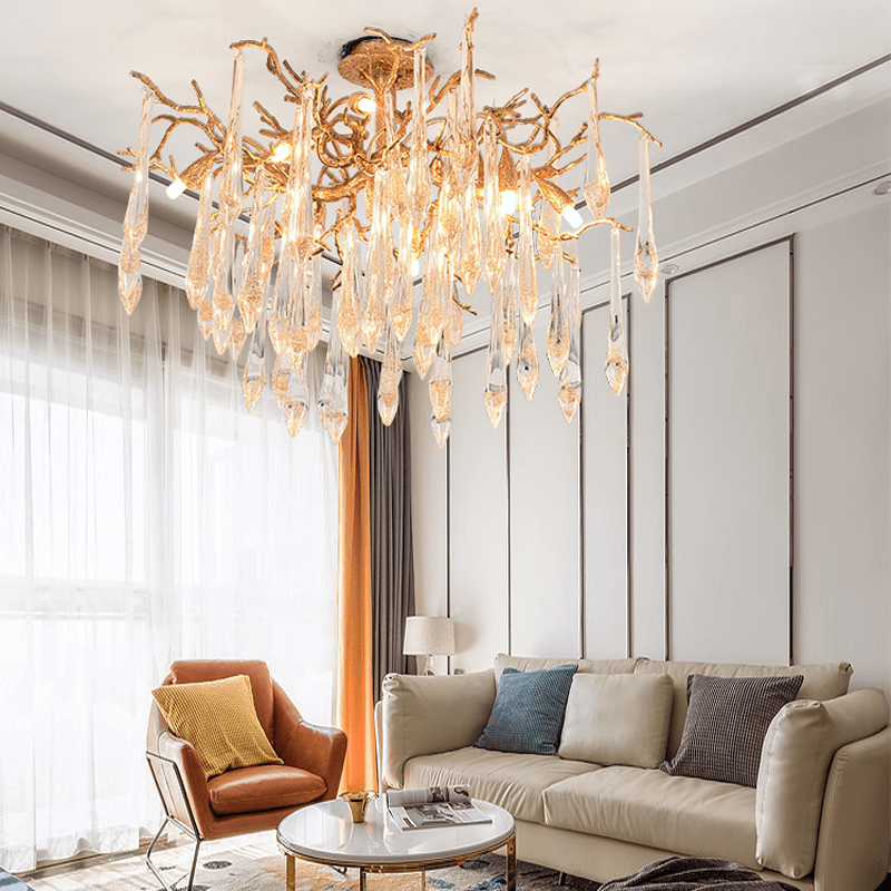 Agnes Brass Branch Crystal Ceiling Light - 47.24" LJecanoli