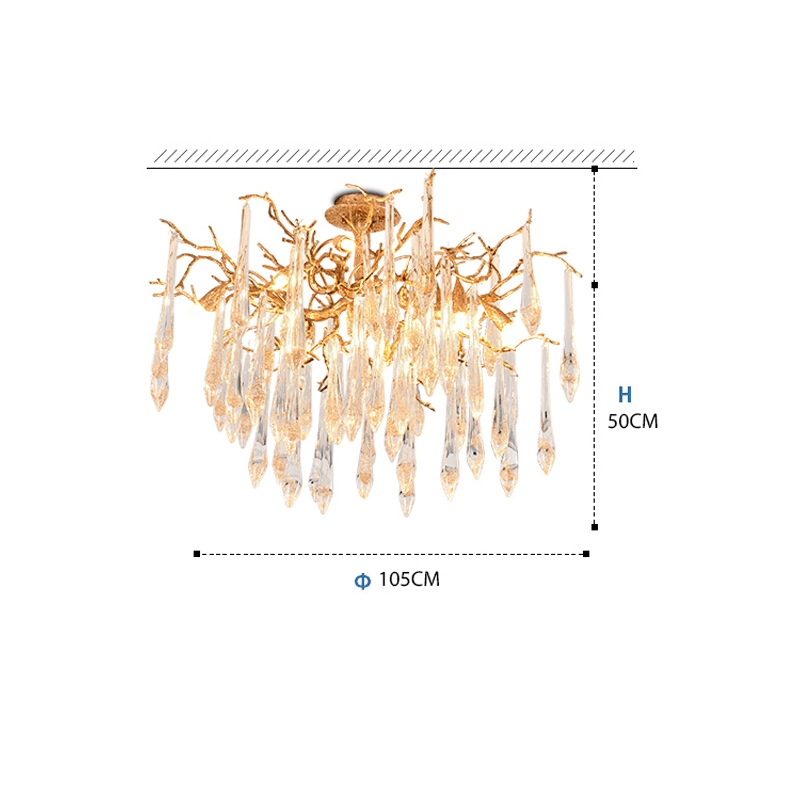 Agnes Brass Branch Crystal Ceiling Light - 47.24" LJecanoli