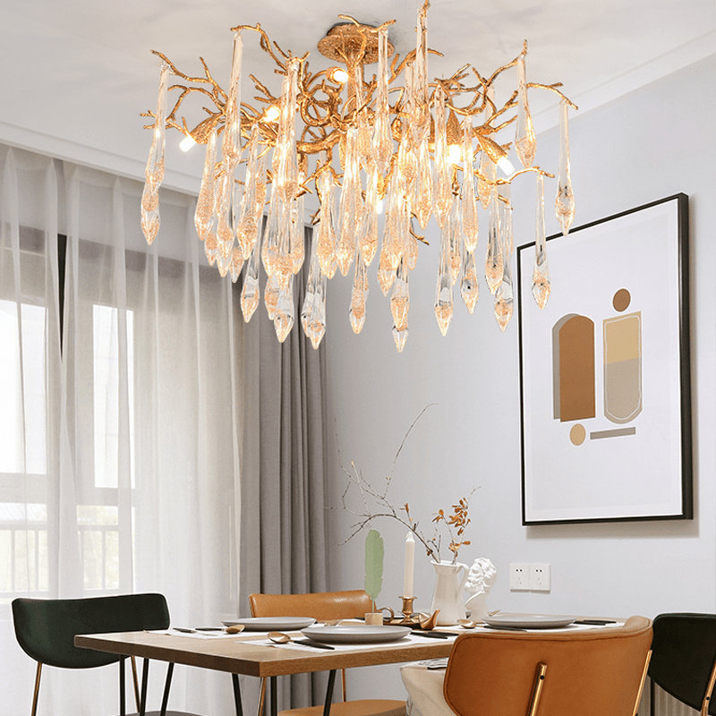 Agnes Brass Branch Crystal Ceiling Light - 31.5" LJecanoli