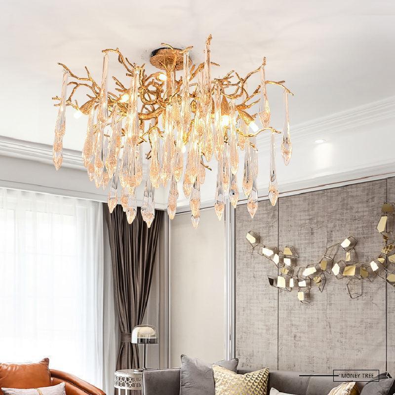 Agnes Brass Branch Crystal Ceiling Light - 31.5" LJecanoli