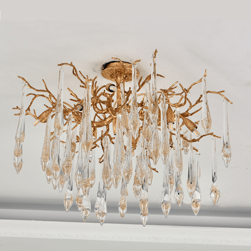 Agnes Brass Branch Crystal Ceiling Light - 31.5" LJecanoli