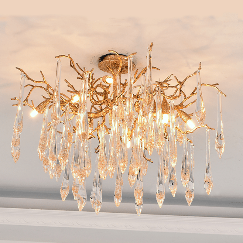 Agnes Brass Branch Crystal Ceiling Light - 31.5" LJecanoli