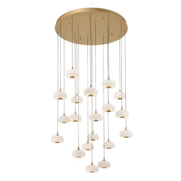 Alabaster 19 Lights Round LED Chandelier - Antique BrassJecanoli