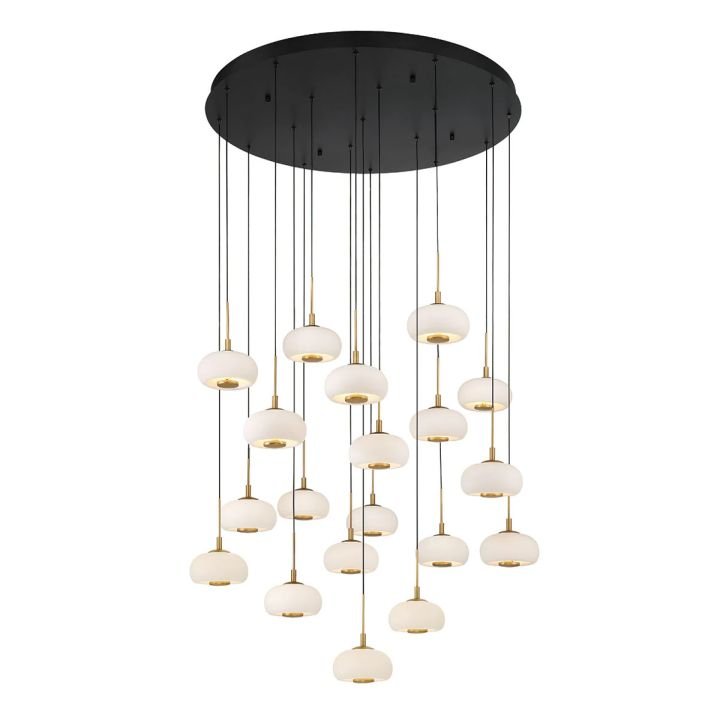 Alabaster 19 Lights Round LED Chandelier - Antique BrassJecanoli