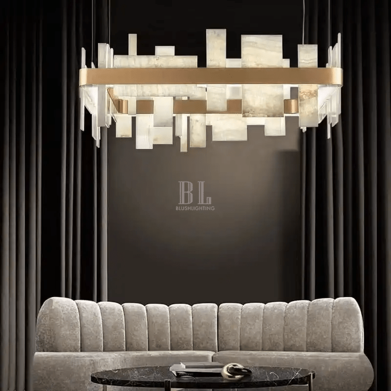 Alabaster Acropolis LED Square Chandelier - 19.7"W-Jecanoli