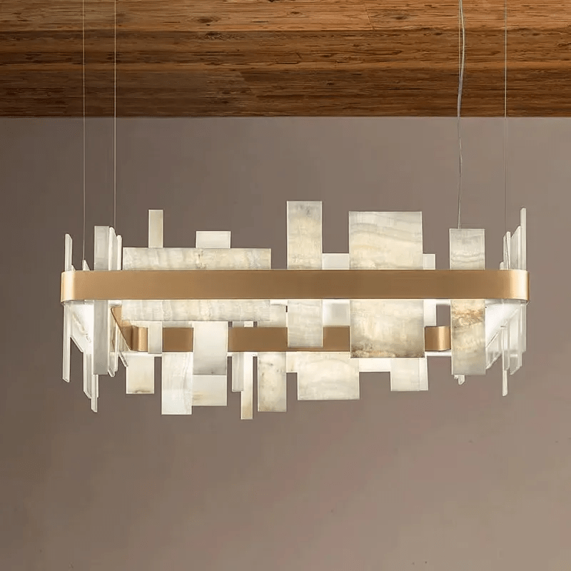 Alabaster Acropolis LED Square Chandelier - 19.7"W-Jecanoli