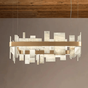 Alabaster Acropolis LED Square Chandelier - 19.7"W-Jecanoli