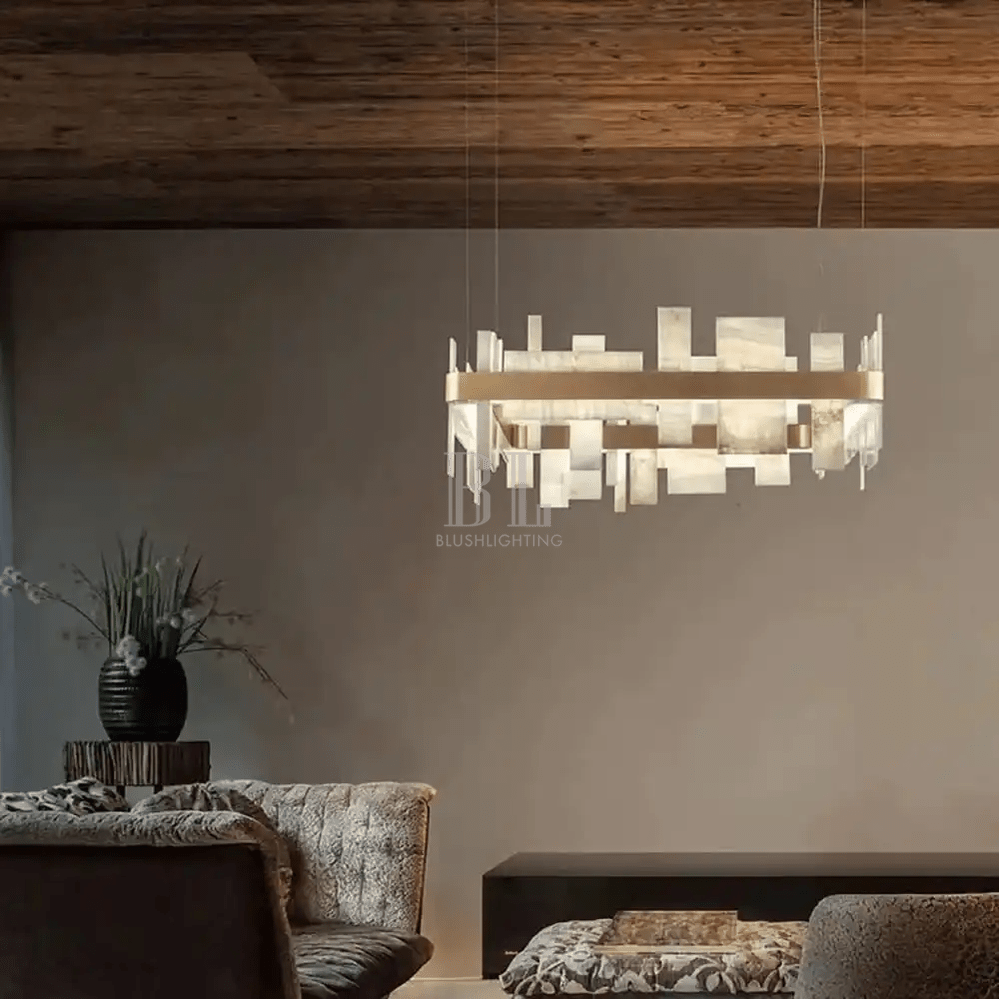 Alabaster Acropolis LED Square Chandelier - 19.7"W-Jecanoli