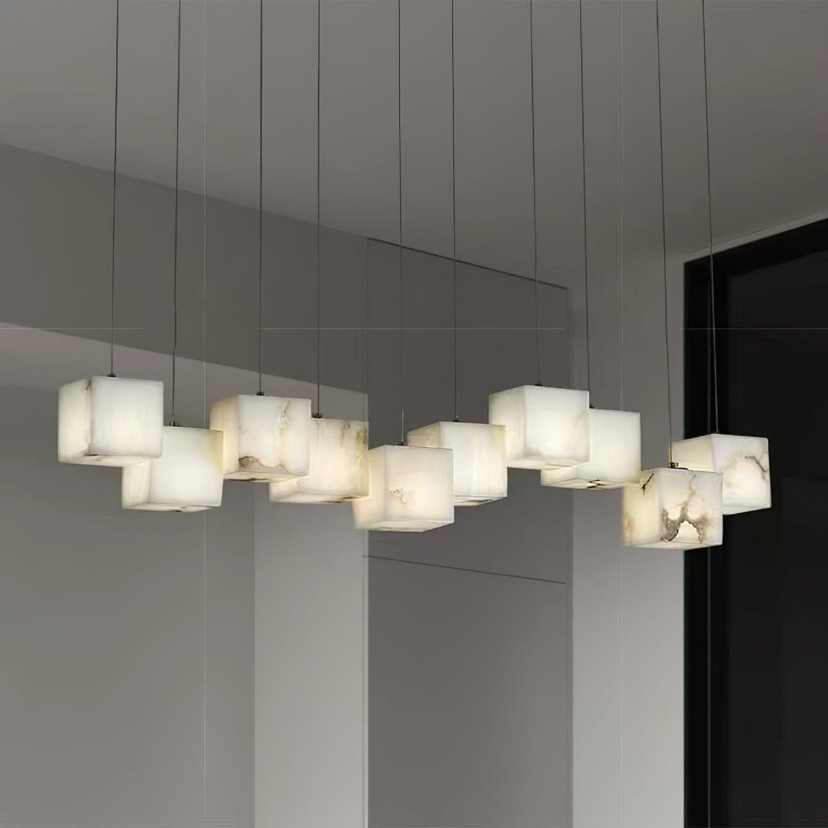 Alabaster Box Linear Chandelier - 6 heads L 28.3" x W 4.7"x H 78.7" / L 72cm x W 12cm x H 200cmWhite - Manor Lights